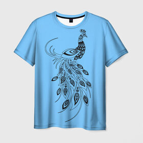 Мужская футболка 3D с принтом Павлин в Тюмени, 100% полиэфир | прямой крой, круглый вырез горловины, длина до линии бедер | Тематика изображения на принте: дикая птица | красивая птица | павлин | птица | разноцветная птица