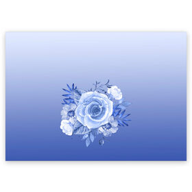 Поздравительная открытка с принтом Голубая роза акварель в Тюмени, 100% бумага | плотность бумаги 280 г/м2, матовая, на обратной стороне линовка и место для марки
 | Тематика изображения на принте: акварель | голубая | градиент | монрхром | природа | рисунок | роза | синий | цветок