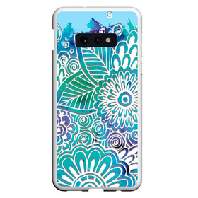 Чехол для Samsung S10E с принтом цветочный узор в Тюмени, Силикон | Область печати: задняя сторона чехла, без боковых панелей | белый | бирюзовый | градиент | дудлинг | зеленый | рисунок | синий | узор | цветочный | цветы