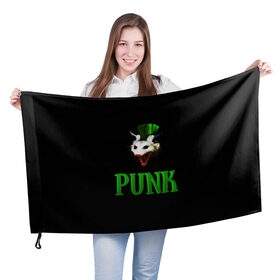 Флаг 3D с принтом punky trashcat в Тюмени, 100% полиэстер | плотность ткани — 95 г/м2, размер — 67 х 109 см. Принт наносится с одной стороны | punk. | trashcat | животные | ирокез | опоссум | панк