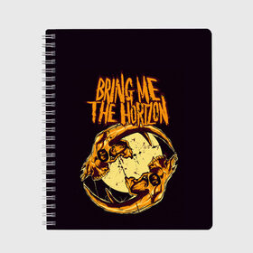 Тетрадь с принтом BRING ME THE HORIZON в Тюмени, 100% бумага | 48 листов, плотность листов — 60 г/м2, плотность картонной обложки — 250 г/м2. Листы скреплены сбоку удобной пружинной спиралью. Уголки страниц и обложки скругленные. Цвет линий — светло-серый
 | band | bring me the horizon | hardcore | metal | music | punk | rock | skull | бринги | группа | метал | музыка | панк | рок | череп