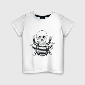 Детская футболка хлопок с принтом CoolSkull в Тюмени, 100% хлопок | круглый вырез горловины, полуприлегающий силуэт, длина до линии бедер | like | peace | rock | skull | кости | лайк | матроска | мир | рок | руки | скелет | череп