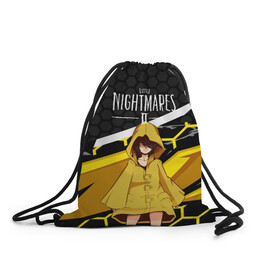 Рюкзак-мешок 3D с принтом Little Nightmares 2 в Тюмени, 100% полиэстер | плотность ткани — 200 г/м2, размер — 35 х 45 см; лямки — толстые шнурки, застежка на шнуровке, без карманов и подкладки | little nightmares | игра | страшилка | страшная игра | ужас | хоррор