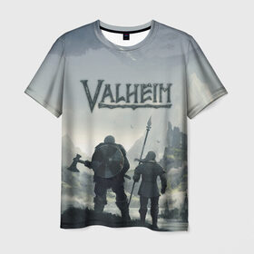 Мужская футболка 3D с принтом Valheim | Валхейм в Тюмени, 100% полиэфир | прямой крой, круглый вырез горловины, длина до линии бедер | valheim | vikings | валхейм | викинги | воин | копье | топор | щит