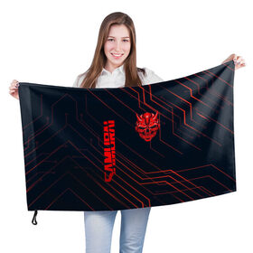 Флаг 3D с принтом CYBERPUNK 2077 (samurai) в Тюмени, 100% полиэстер | плотность ткани — 95 г/м2, размер — 67 х 109 см. Принт наносится с одной стороны | cd project red | cyberpunk 2077 | keanu reeves | samurai | киану ривз | киберпанк 2077 | самураи