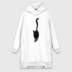 Платье-худи хлопок с принтом черный кот тушью в Тюмени,  |  | длинный | домашние любимцы | друг | животные | кот | котик | краска | питомец | рисунок | трубой | тушь | хвост | черный