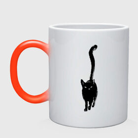 Кружка хамелеон с принтом черный кот тушью в Тюмени, керамика | меняет цвет при нагревании, емкость 330 мл | длинный | домашние любимцы | друг | животные | кот | котик | краска | питомец | рисунок | трубой | тушь | хвост | черный