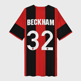 Платье-футболка 3D с принтом Форма Милан Бекхэм в Тюмени,  |  | 32 номер | beckham | fc milan | бекхэм | дэвид | италия | красно черные | легенда футбола | логотип | милан | серия а | фк милан