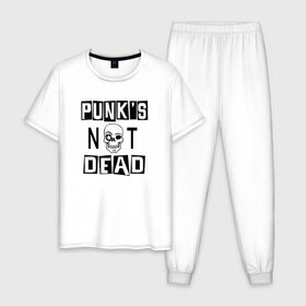 Мужская пижама хлопок с принтом Панки в Тюмени, 100% хлопок | брюки и футболка прямого кроя, без карманов, на брюках мягкая резинка на поясе и по низу штанин
 | punk | punks not dead | rock | sons of anarchy | анархия | группа | летов | логотип | музыка | надпись | панк | панк рок | прикольная | рок | свобода | хаос