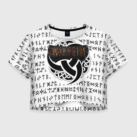 Женская футболка Crop-top 3D с принтом Valheim в Тюмени, 100% полиэстер | круглая горловина, длина футболки до линии талии, рукава с отворотами | iron gate | викинги | руны | скандинавия | скандинавские боги