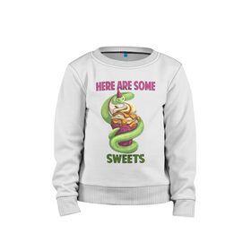 Детский свитшот хлопок с принтом Змеиные ссссладости в Тюмени, 100% хлопок | круглый вырез горловины, эластичные манжеты, пояс и воротник | Тематика изображения на принте: snake | sweet | sweets | десерты | змея | сладкое