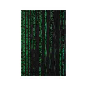 Обложка для паспорта матовая кожа с принтом Матрица букв и чисел в Тюмени, натуральная матовая кожа | размер 19,3 х 13,7 см; прозрачные пластиковые крепления | green | движение букв и цифр | киберпространство | матрица | много букв и чисел