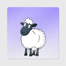 Магнит виниловый Квадрат с принтом Нарисованный милый барашек в Тюмени, полимерный материал с магнитным слоем | размер 9*9 см, закругленные углы | барашек | вектор | градиент | детский | коза | кудри | милый | минимализм | нарисованный | овечка | овца | рисунок | шерсть