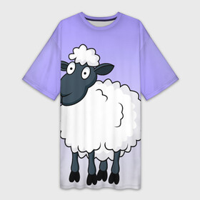 Платье-футболка 3D с принтом Нарисованный милый барашек в Тюмени,  |  | барашек | вектор | градиент | детский | коза | кудри | милый | минимализм | нарисованный | овечка | овца | рисунок | шерсть