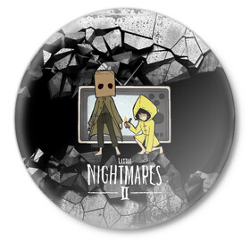 Значок с принтом Little Nightmares 2 в Тюмени,  металл | круглая форма, металлическая застежка в виде булавки | Тематика изображения на принте: little nightmares | игра | страшилка | страшная игра | ужас | хоррор