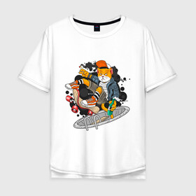 Мужская футболка хлопок Oversize с принтом Кот скейтер в Тюмени, 100% хлопок | свободный крой, круглый ворот, “спинка” длиннее передней части | доска | кеды | кот | скейтер | спорт | хипстер