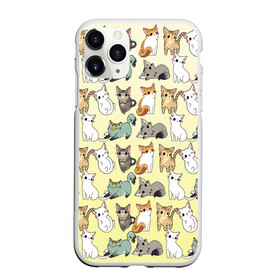 Чехол для iPhone 11 Pro матовый с принтом мультяшные котики на желтом мя в Тюмени, Силикон |  | ветеринар | градиент | домашний питомец | котейки | котики | коты | котэ | котята | кошатник | кошатница | кошачьи | кошки | любитель животных | много | мультяшные | мяу | нэко | рисованный | узор