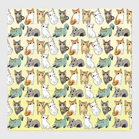Магнитный плакат 3Х3 с принтом мультяшные котики на желтом мя в Тюмени, Полимерный материал с магнитным слоем | 9 деталей размером 9*9 см | Тематика изображения на принте: ветеринар | градиент | домашний питомец | котейки | котики | коты | котэ | котята | кошатник | кошатница | кошачьи | кошки | любитель животных | много | мультяшные | мяу | нэко | рисованный | узор