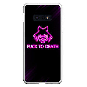 Чехол для Samsung S10E с принтом FUCK TO DEATH в Тюмени, Силикон | Область печати: задняя сторона чехла, без боковых панелей | Тематика изображения на принте: cyberpunk 2077 | hacker | maelstrom | militech | quadra | samurai | sci fi | technology | trauma team | v | будущее | игра | иероглифы | киану ривз | кибер | киберпанк | киборг | киборги | корпорация | лого | милитек | панк | роботы | самур