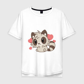 Мужская футболка хлопок Oversize с принтом влюбленный енотик в Тюмени, 100% хлопок | свободный крой, круглый ворот, “спинка” длиннее передней части | влюбленный | енот | енотик | животные | зверушка | картинка | любовь | мило | рисунок | сердечки