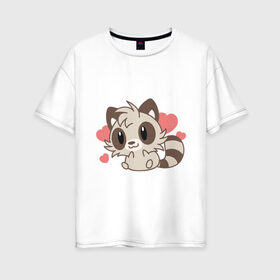 Женская футболка хлопок Oversize с принтом влюбленный енотик в Тюмени, 100% хлопок | свободный крой, круглый ворот, спущенный рукав, длина до линии бедер
 | влюбленный | енот | енотик | животные | зверушка | картинка | любовь | мило | рисунок | сердечки