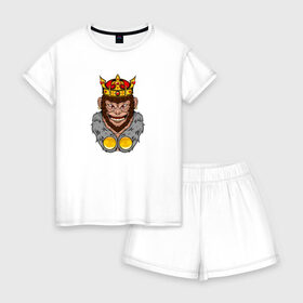 Женская пижама с шортиками хлопок с принтом Monkey King в Тюмени, 100% хлопок | футболка прямого кроя, шорты свободные с широкой мягкой резинкой | animal | beast | crown | force | gorilla | influence | king | monkey | power | власть | влияние | горилла | животное | зверь | кинг | король | корона | манки | обезьяна | сила