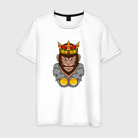 Мужская футболка хлопок с принтом Monkey King в Тюмени, 100% хлопок | прямой крой, круглый вырез горловины, длина до линии бедер, слегка спущенное плечо. | animal | beast | crown | force | gorilla | influence | king | monkey | power | власть | влияние | горилла | животное | зверь | кинг | король | корона | манки | обезьяна | сила