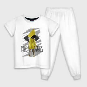 Детская пижама хлопок с принтом Little Nightmares в Тюмени, 100% хлопок |  брюки и футболка прямого кроя, без карманов, на брюках мягкая резинка на поясе и по низу штанин
 | game | little nightmares | девочка | желтый плащ | игры | парные футболки