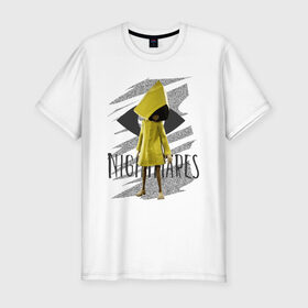Мужская футболка хлопок Slim с принтом Little Nightmares в Тюмени, 92% хлопок, 8% лайкра | приталенный силуэт, круглый вырез ворота, длина до линии бедра, короткий рукав | game | little nightmares | девочка | желтый плащ | игры | парные футболки