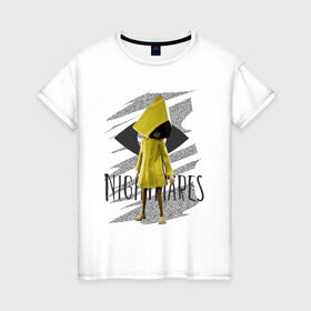 Женская футболка хлопок с принтом Little Nightmares в Тюмени, 100% хлопок | прямой крой, круглый вырез горловины, длина до линии бедер, слегка спущенное плечо | game | little nightmares | девочка | желтый плащ | игры | парные футболки