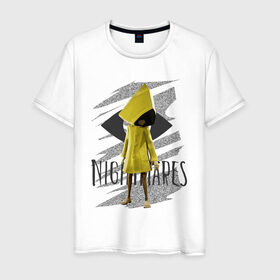 Мужская футболка хлопок с принтом Little Nightmares в Тюмени, 100% хлопок | прямой крой, круглый вырез горловины, длина до линии бедер, слегка спущенное плечо. | game | little nightmares | девочка | желтый плащ | игры | парные футболки