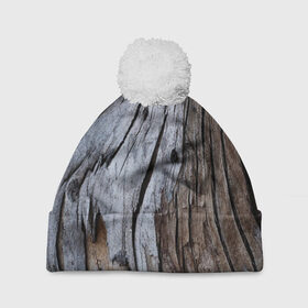 Шапка 3D c помпоном с принтом Древесная кора в Тюмени, 100% полиэстер | универсальный размер, печать по всей поверхности изделия | art | casual | арт | градиент | дерево | деревянный | древесная кора | кора | минимализм | структура | текстура
