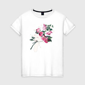 Женская футболка хлопок с принтом Flowers в Тюмени, 100% хлопок | прямой крой, круглый вырез горловины, длина до линии бедер, слегка спущенное плечо | flo | flowers | растения | флористика | цветение | цветы