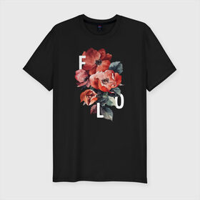 Мужская футболка хлопок Slim с принтом Flo в Тюмени, 92% хлопок, 8% лайкра | приталенный силуэт, круглый вырез ворота, длина до линии бедра, короткий рукав | flo | flowers | растения | флористика | цветение | цветы