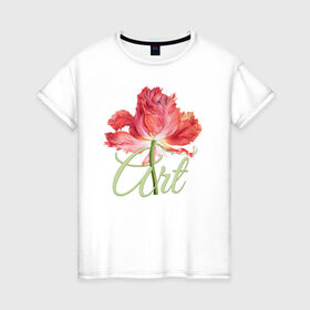 Женская футболка хлопок с принтом Flower art в Тюмени, 100% хлопок | прямой крой, круглый вырез горловины, длина до линии бедер, слегка спущенное плечо | flo | flowers | растения | флористика | цветение | цветы