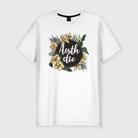 Мужская футболка хлопок Slim с принтом Aesthetic в Тюмени, 92% хлопок, 8% лайкра | приталенный силуэт, круглый вырез ворота, длина до линии бедра, короткий рукав | flo | flowers | растения | флористика | цветение | цветы