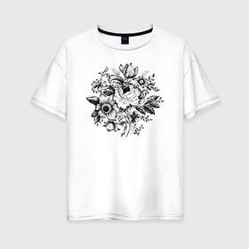 Женская футболка хлопок Oversize с принтом Flowers в Тюмени, 100% хлопок | свободный крой, круглый ворот, спущенный рукав, длина до линии бедер
 | flo | flowers | растения | флористика | цветение | цветы