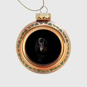 Стеклянный ёлочный шар с принтом ТАКСА в Тюмени, Стекло | Диаметр: 80 мм | Тематика изображения на принте: animal | black | dog | photo | глаза | домашние | животные | звери | пес | собакен | собаки | такса | черный