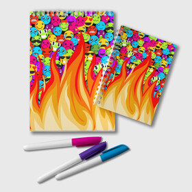 Блокнот с принтом SLAVA MARLOW - Смайлики в Тюмени, 100% бумага | 48 листов, плотность листов — 60 г/м2, плотность картонной обложки — 250 г/м2. Листы скреплены удобной пружинной спиралью. Цвет линий — светло-серый
 | clip | emoji | emojji | feat | fire | flame | manny | music | tik tok | video | готлиб | клип | ля ля ля | марлов | марлоу | музыка | мэнни | реп | рэп | слава | тик ток | ты горишь как огонь | ты мне очень нравишься | у меня агония | 