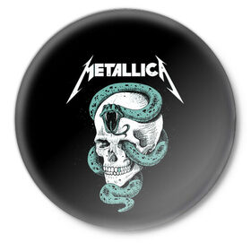 Значок с принтом Metallica в Тюмени,  металл | круглая форма, металлическая застежка в виде булавки | heavy metal | metal | metallica | группы | метал | металлика | музыка | рок | трэш метал | хєви метал