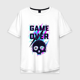 Мужская футболка хлопок Oversize с принтом Game Over в Тюмени, 100% хлопок | свободный крой, круглый ворот, “спинка” длиннее передней части | видео игра | джойстик.игра окончена | играть вектор | игровая консоль | игровой логотип | мода | произведение искусства