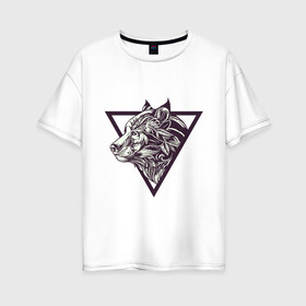 Женская футболка хлопок Oversize с принтом Волк в треугольнике в Тюмени, 100% хлопок | свободный крой, круглый ворот, спущенный рукав, длина до линии бедер
 | волк | красивый волк | морской волк | северный волк | серый волк