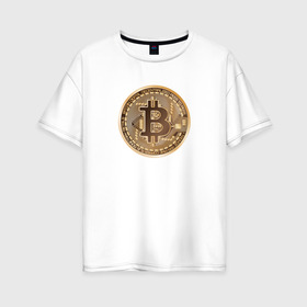 Женская футболка хлопок Oversize с принтом БИТКОИН (НА СПИНЕ) в Тюмени, 100% хлопок | свободный крой, круглый ворот, спущенный рукав, длина до линии бедер
 | bitcoin | blockchain | btc | cardano | crypto | ethereum | polkadot | tether | xrp | бинанс | биткоин | блокчейн | валюта | деньги | криптовалюта | майнер | майнинг | цифровая валюта | цифровое золото | эфир
