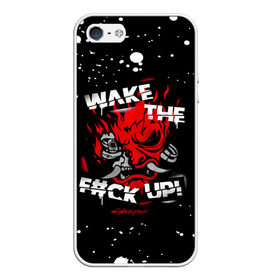 Чехол для iPhone 5/5S матовый с принтом WAKE THE F#CK UP! в Тюмени, Силикон | Область печати: задняя сторона чехла, без боковых панелей | cyberpunk 2077 | hacker | maelstrom | militech | quadra | samurai | technology | trauma team | v | будущее | игра | иероглифы | киану ривз | кибер | киберпанк | киборг | киборги | корпорация | лого | милитек | панк | роботы | самурай | техн