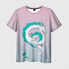 Мужская футболка 3D с принтом водный дракон в Тюмени, 100% полиэфир | прямой крой, круглый вырез горловины, длина до линии бедер | аниме | брызги | вода | водный дракон | гибли | градиент | дух | легенда | миф | персонаж | полет | сказание | сказка | стихия | существо | хвост