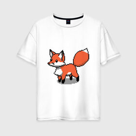 Женская футболка хлопок Oversize с принтом Minecraft Pixel art fox в Тюмени, 100% хлопок | свободный крой, круглый ворот, спущенный рукав, длина до линии бедер
 | art | fox | minecraft | pixel | квадратики | лис | лиса | лисенок | лисичка | майнкрафт | пиксели | пиксель