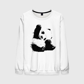 Мужской свитшот 3D с принтом Панда минимализм в Тюмени, 100% полиэстер с мягким внутренним слоем | круглый вырез горловины, мягкая резинка на манжетах и поясе, свободная посадка по фигуре | Тематика изображения на принте: animal | bear | beast | black | minimalism | panda | white | белое | животное | зверь | краски | медведь | минимализм | панда | чернила | черно белое | черное