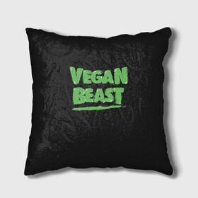 Подушка 3D с принтом Vegan Beast в Тюмени, наволочка – 100% полиэстер, наполнитель – холлофайбер (легкий наполнитель, не вызывает аллергию). | состоит из подушки и наволочки. Наволочка на молнии, легко снимается для стирки | animal | beast | herbivorous | mutant | vegan | vegetarian | веган | вегетарианец | животное | зверь | мутант