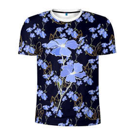 Мужская футболка 3D спортивная с принтом Незабудки в Тюмени, 100% полиэстер с улучшенными характеристиками | приталенный силуэт, круглая горловина, широкие плечи, сужается к линии бедра | весна | кристаллы | незабудка | полевые цветы | цветы
