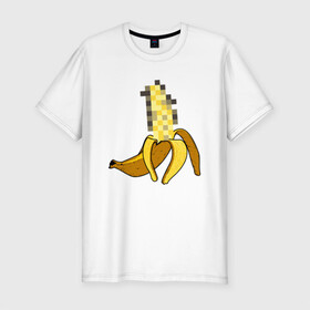 Мужская футболка хлопок Slim с принтом Банан Цензура в Тюмени, 92% хлопок, 8% лайкра | приталенный силуэт, круглый вырез ворота, длина до линии бедра, короткий рукав | banana | brazzers | censored | банан | без | пиксели | пиксель | фрукт
